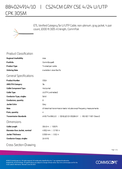 Cable UTP Commscope CAT5E 305M gris 884024914/10 - PDF