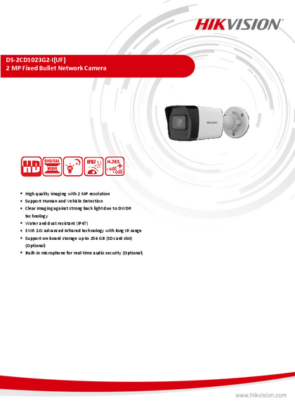 Cámara IP Hikvision Bullet 2MP DS-2CD1023G2-I - PDF