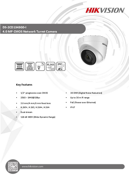Cámara IP Hikvision Turret 4MP - DS-2CD1343G2-I - PDF