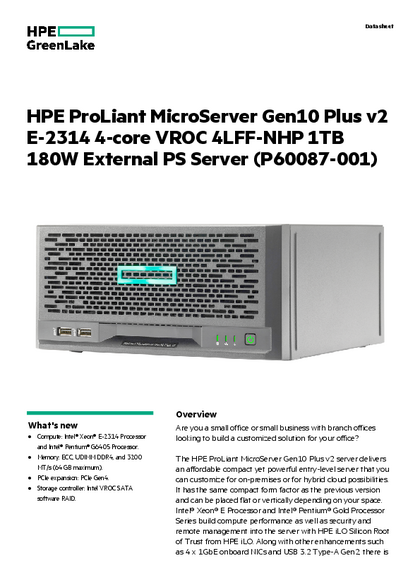 MicroServer HPE Gen 10 Plus V2 E-2314 16GB 1TB - PDF