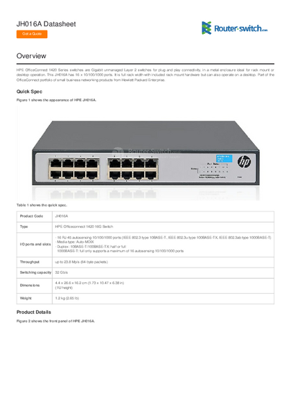 Switch Aruba HPE 1420 16G 16 Puertos GigaBit JH016A - PDF