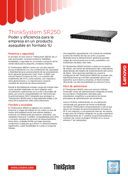 Servidor Lenovo ThinkSystem SR250 E-2224 16GB 300w - PDF