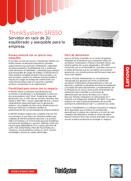 Servidor Lenovo ThinkSystem SR550 4208 16GB 550w - PDF