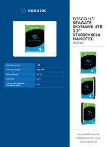 Disco HD Seagate Skyhawk 4TB 3.5" ST4000VX016 Nanotec - Folleto