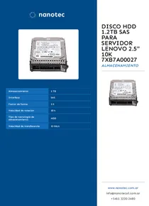 Disco HDD 1.2TB SAS Para Servidor Lenovo 2.5" 10K 7XB7A00027 - Folleto