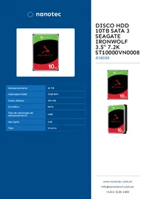 Disco HDD 10TB Sata 3 Seagate IronWolf 3.5" 7.2K ST10000VN0008 - Folleto