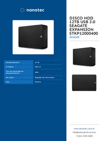 Disco HDD 12TB USB 3.0 Seagate Expansion STKP12000400 - Folleto