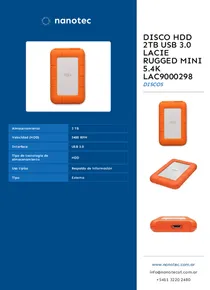 Disco HDD 2TB USB 3.0 Lacie Rugged Mini 5.4k LAC9000298 - Folleto