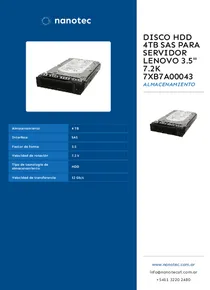 Disco HDD 4TB SAS Para Servidor Lenovo 3.5" 7.2K 7XB7A00043 - Folleto