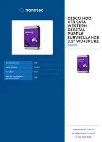 Disco HDD 4TB SATA Western Digital Purple Surveillance 3.5" WD43PURZ - Folleto
