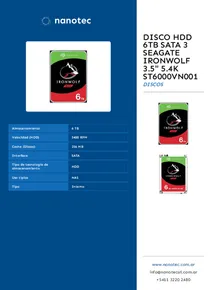 Disco HDD 6TB Sata 3 Seagate IronWolf 3.5" 5.4K ST6000VN001 - Folleto