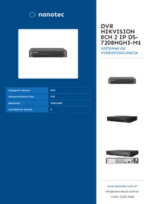DVR Hikvision 8ch 2 IP DS-7208HGHI-M1 - Folleto