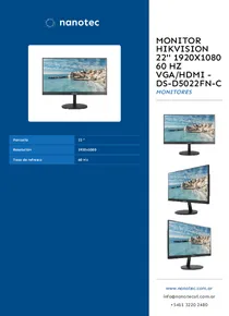 Monitor Hikvision 22'' 1920x1080 60 Hz VGA/HDMI - DS-D5022FN-C - Folleto