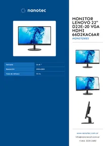 Monitor Lenovo 22" D22E-20 VGA HDMI 66D2KAC6AR - Folleto