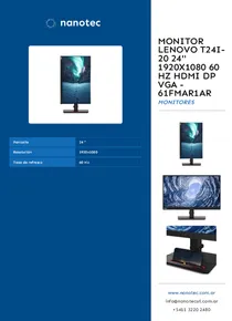 Monitor Lenovo T24I-20 24'' 1920x1080 60 Hz HDMI DP VGA - 61FMAR1AR - Folleto