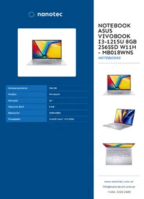 Notebook Asus VIVOBOOK I3-1215U 8GB 256SSD W11H - MB018WNS - Folleto