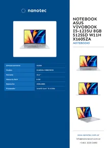 Notebook Asus VIVOBOOK I5-1235U 8GB 512SSD W11H X1605ZA - Folleto