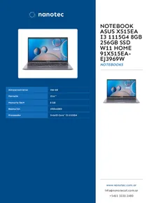 Notebook Asus X515EA I3 1115G4 8GB 256GB SSD W11 Home 91X515EA-EJ3969W - Folleto