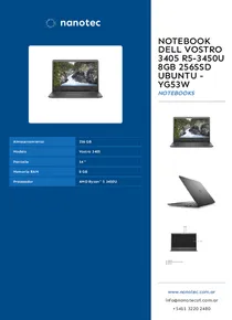 Notebook Dell Vostro 3405 R5-3450U 8GB 256SSD UBUNTU - YG53W - Folleto