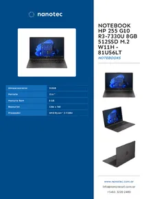 Notebook HP 255 G10 R3-7330U 8GB 512SSD M.2 W11H - 81U56LT - Folleto