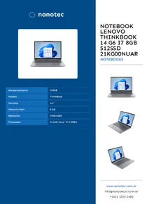 Notebook Lenovo Thinkbook 14 G6 I7 8GB 512SSD 21KG00NUAR - Folleto