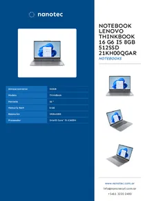 Notebook Lenovo Thinkbook 16 G6 I5 8GB 512SSD 21KH00QGAR - Folleto