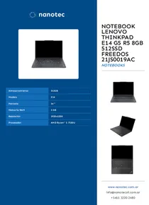 Notebook Lenovo Thinkpad E14 G5 R5 8GB 512SSD FreeDos 21JS0019AC - Folleto