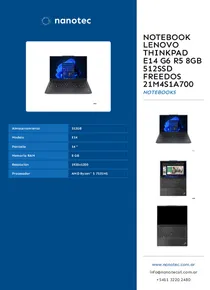 Notebook Lenovo Thinkpad E14 G6 R5 8GB 512SSD FreeDos 21M4S1A700 - Folleto