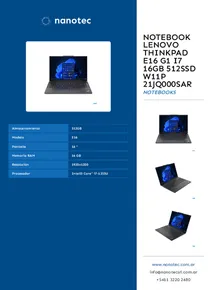 Notebook Lenovo Thinkpad E16 G1 I7 16GB 512SSD W11P 21JQ000SAR - Folleto