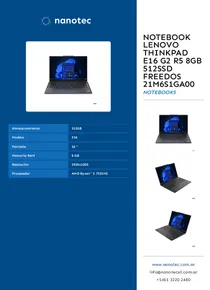 Notebook Lenovo Thinkpad E16 G2 R5 8GB 512SSD FreeDos 21M6S1GA00 - Folleto