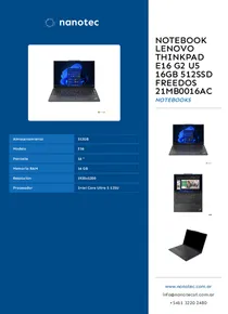 Notebook Lenovo Thinkpad E16 G2 U5 16GB 512SSD FreeDos 21MB0016AC - Folleto
