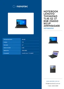 Notebook Lenovo Thinkpad T14s G2 I7 8GB 256SSD W11P 20WNS6G400 - Folleto