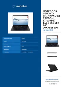 Notebook Lenovo ThinkPad X1 Carbon I7‑1165G7 16GB SSD512 14" 20XXSE6E00 - Folleto
