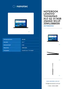 Notebook Lenovo Thinkpad X13 G2 I5 8GB 256SSD W11P 20WLSBBE00 - Folleto