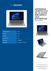 Notebook Lenovo V15 G3 I3-1215U 8GB SSD512 15,6" 82TT00EYAR - Folleto