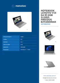 Notebook Lenovo V15 G4 R3 8GB 512SSD FreeDos 82YU00XRAR - Folleto