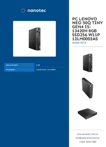 PC Lenovo Neo 50q Tiny Gen4 I5-13420H 8GB SSD256 W11P 12LM0003AS - Folleto