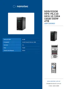 Servidor HPE ML110 Gen 10 3204 16GB 550W 4TB - Folleto