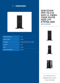 Servidor HPE ML110 Gen 11 3408U 32GB 2X4TB HDD LFF P79786-D05 - Folleto