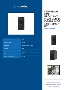Servidor HPE ProLiant ML30 Gen 11 E-2414 16GB 1TB P65097-001 - Folleto
