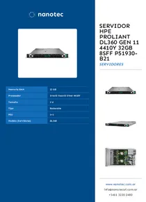 Servidor HPE ProLiant DL360 Gen 11 4410Y 32GB 8SFF P51930-B21 - Folleto
