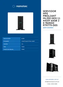 Servidor HPE ProLiant ML350 Gen 11 4410Y 64GB 2 X 960SSD P79779-D05 - Folleto