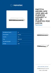 Switch Aruba HPE 1830 48G 48 Puertos GigaBit 4 SFP 24 Puertos PoE JL815A - Folleto