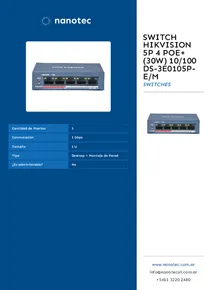 Switch Hikvision 5P 4 PoE+ (30W) 10/100 DS-3E0105P-E/M - Folleto