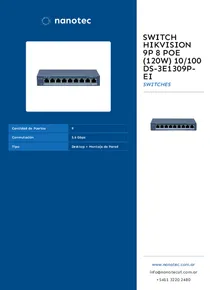 Switch Hikvision 9P 8 POE (120W) 10/100 DS-3E1309P-EI - Folleto