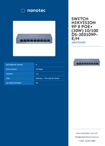 Switch Hikvision 9P 8 PoE+ (30W) 10/100 DS-3E0109P-E/M - Folleto