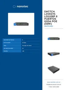 SWITCH LINKSYS LGS108P 8 PUERTOS GIGA POE (50W) - Folleto