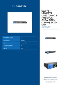 SWITCH LINKSYS LGS310MPC 8 PUERTOS GIGA POE+ (110W) 2X1G SFP - Folleto