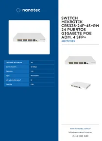 Switch Mikrotik CRS328‑24P‑4S+RM 24 Puertos GigaBitE PoE Adm.  4 SFP+ - Folleto