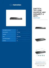 Switch Tp‑Link SG3452X 48P Gigabit 4 SFP+ - Folleto